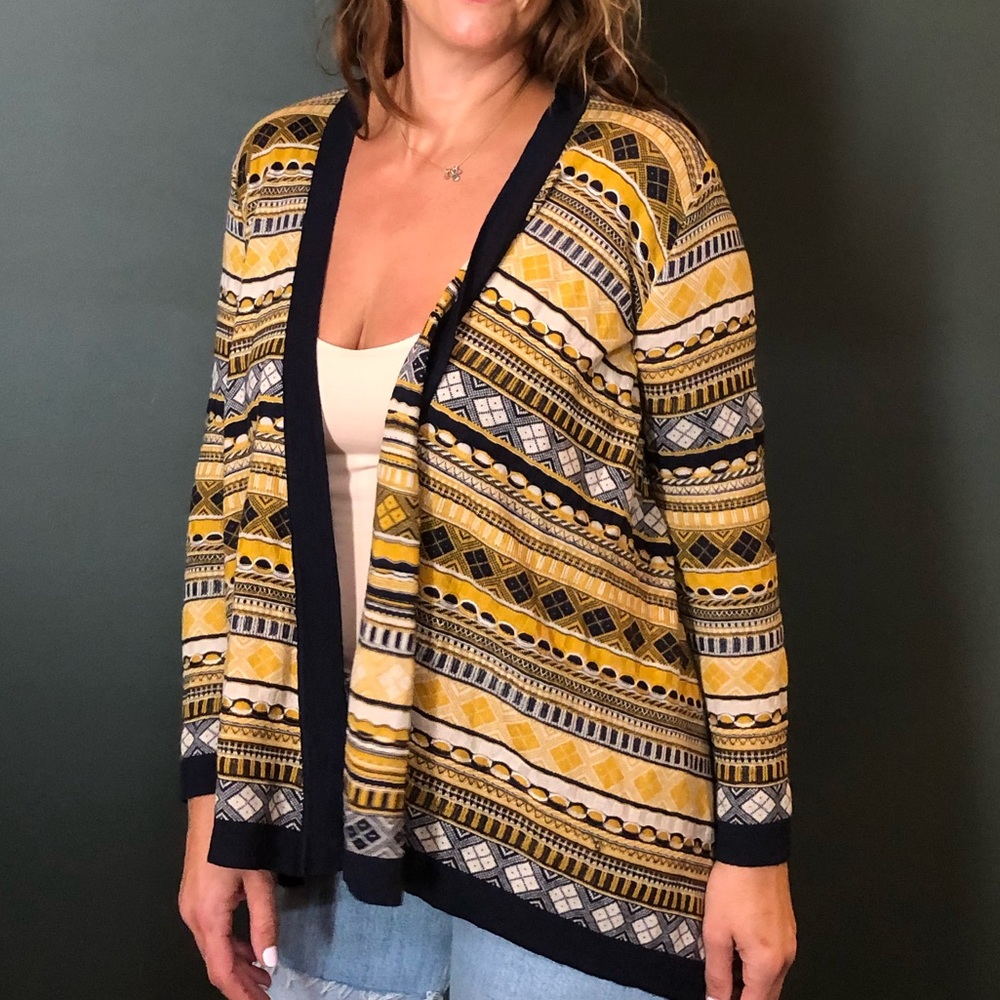 Lafayette 148 New York Blue and Yellow Cardigan